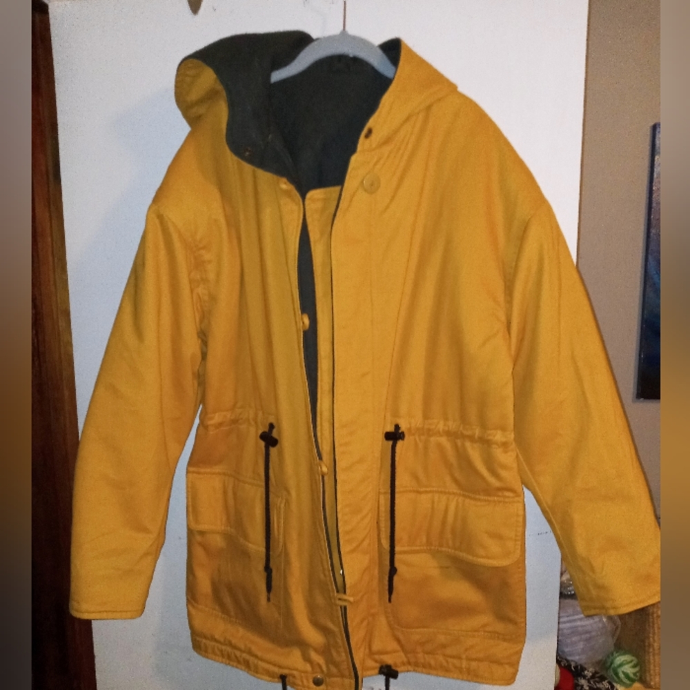 Braefair reversible wool coat size small yellow and grey.